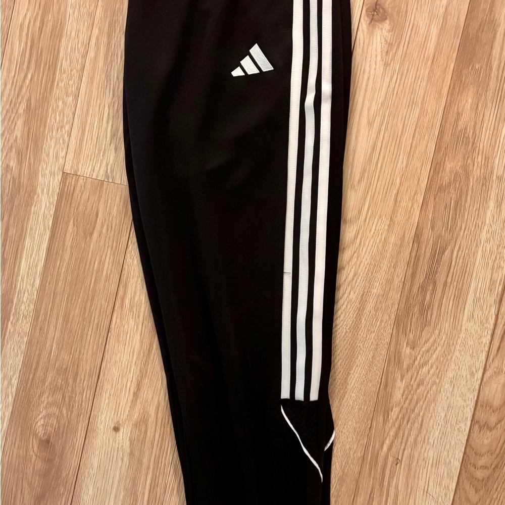 Adidas Women’s Black Joggers with White Stripes size sm
